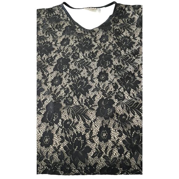 FADED GLORY WOMAN 3/4 SLV PULL-OVER LACE OVERLAY BLOUSE, WOMENS, 22W/24W-TAN BLK - Picture 6 of 11